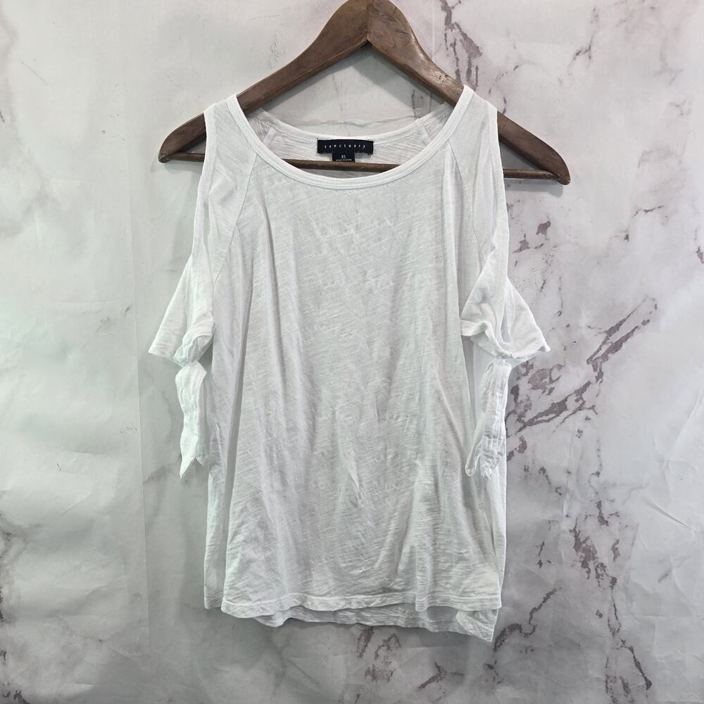 Anthropologie T Shirt Womens Small White Cut Burn Out Short Sleeve Knot Tie